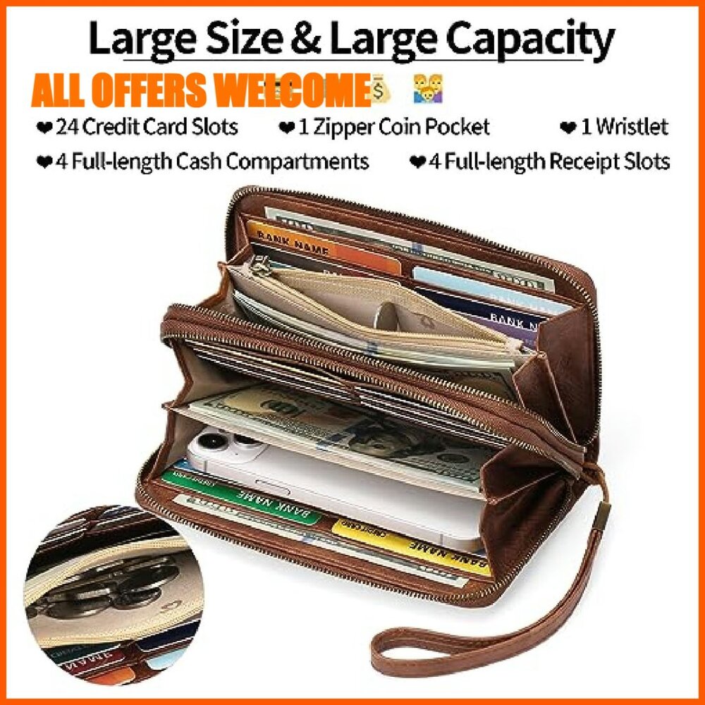 Large Capacity RFID Blocking Leather Clutch Wrist… - image 4